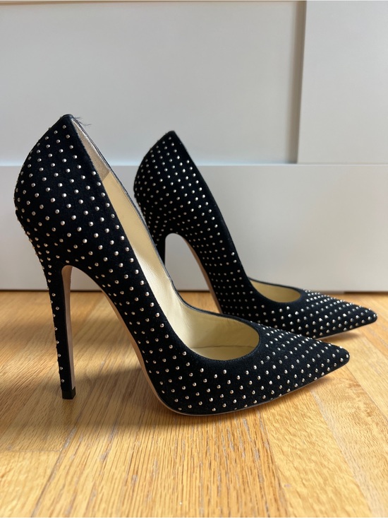 Jimmy Choo Shoes - Jimmy Choo Black Suede Gold Studded Stiletto Pumps, 39/8.5